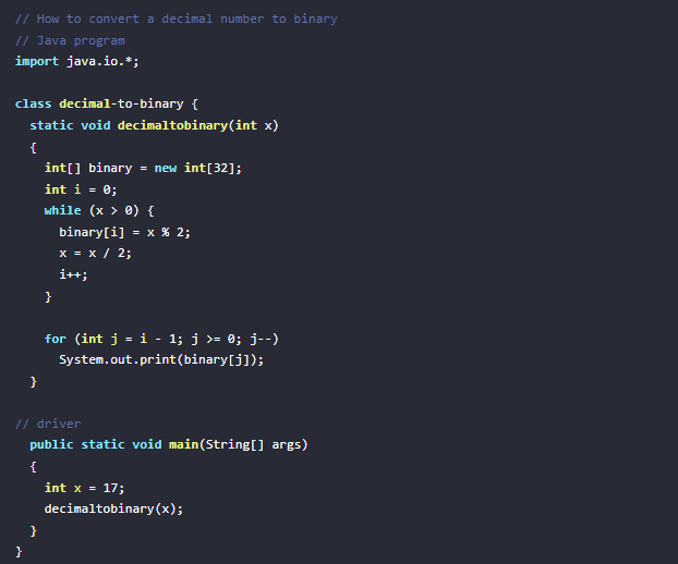 De Decimal A Binaria En Java