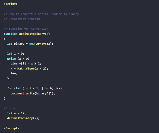 De Decimal a Binaria en Javascript