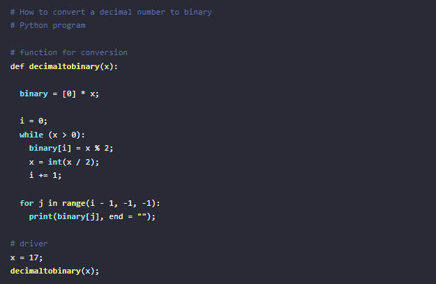 De Decimal a Binaria en Python